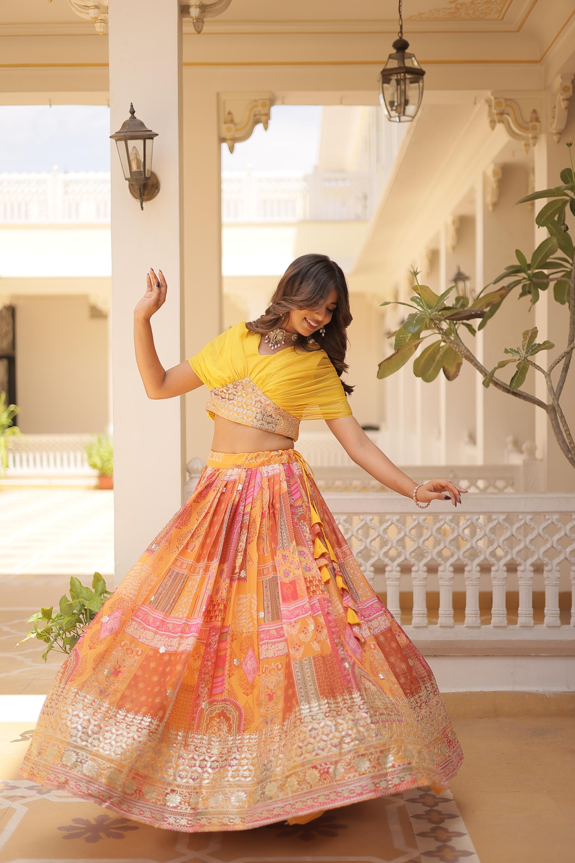 Yellow Russian Silk Lehenga Choli — alternate view