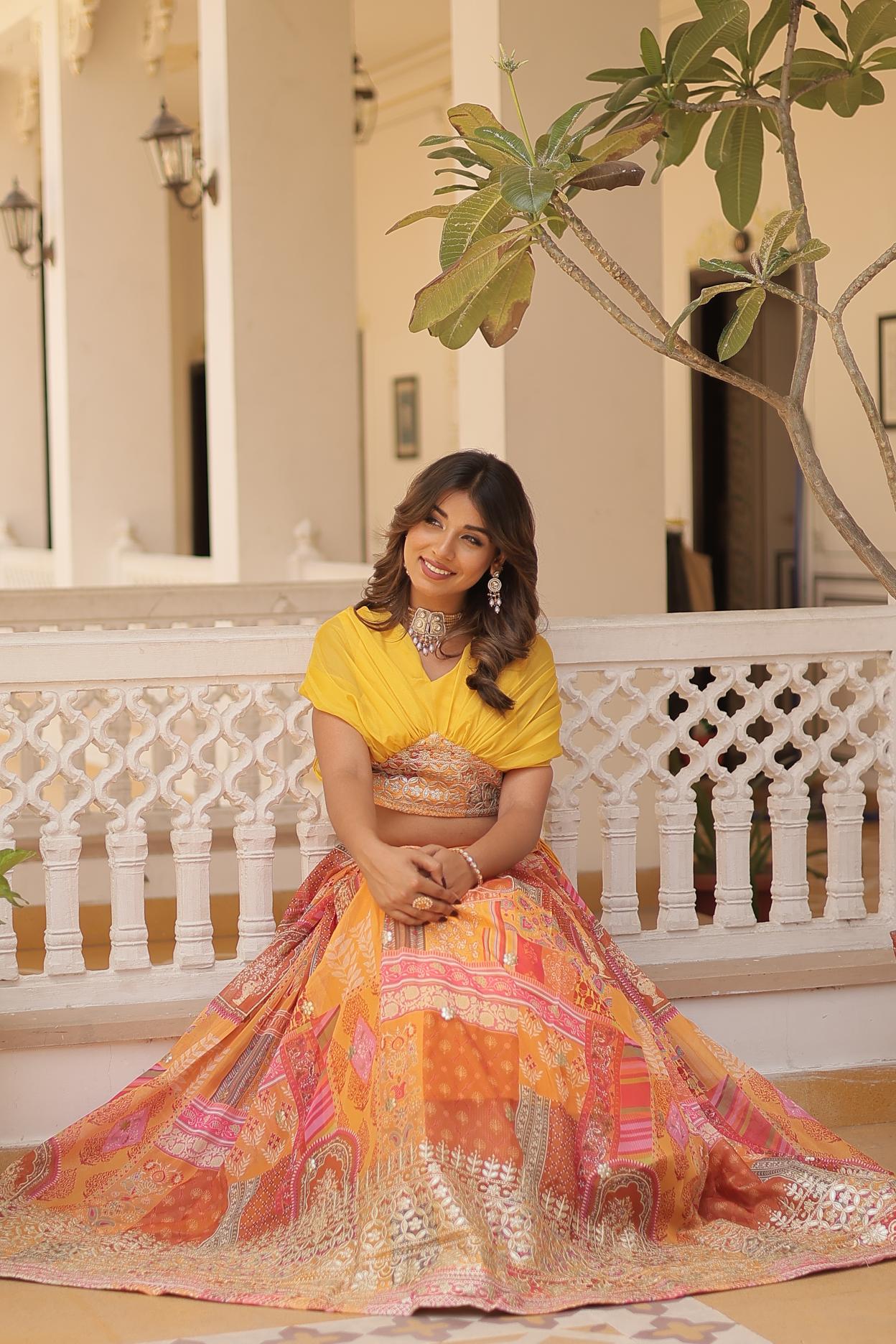 Yellow Russian Silk Lehenga Choli