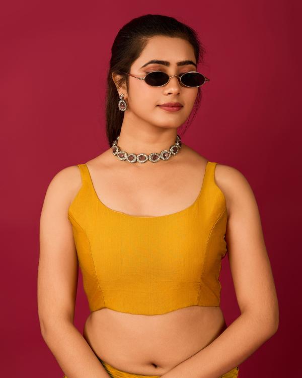 Yellow Satin Readymade Blouse
