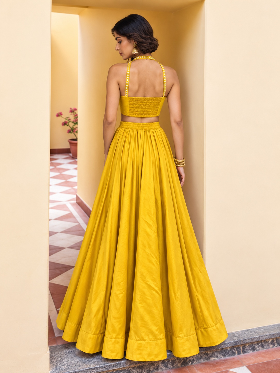 Yellow Sequins Embroidery Roman Silk Lehenga Choli — alternate view