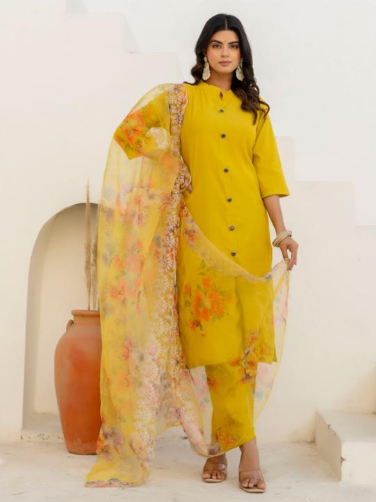 Yellow Shimmer Silk Readymade Suit