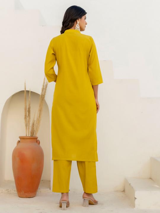 Yellow Shimmer Silk Readymade Suit — alternate view