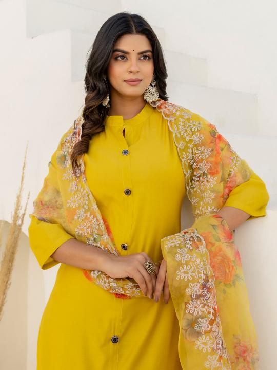 Yellow Shimmer Silk Readymade Suit