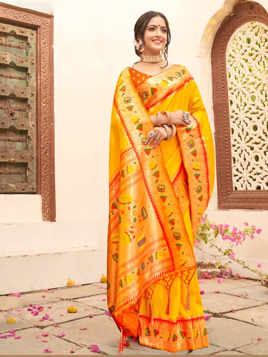 Yellow Silk Blend Saree