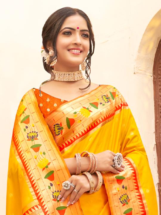 Yellow Silk Blend Saree — alternate view