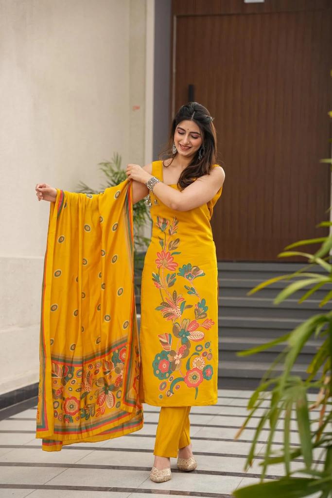 Yellow Silk Readymade Suits