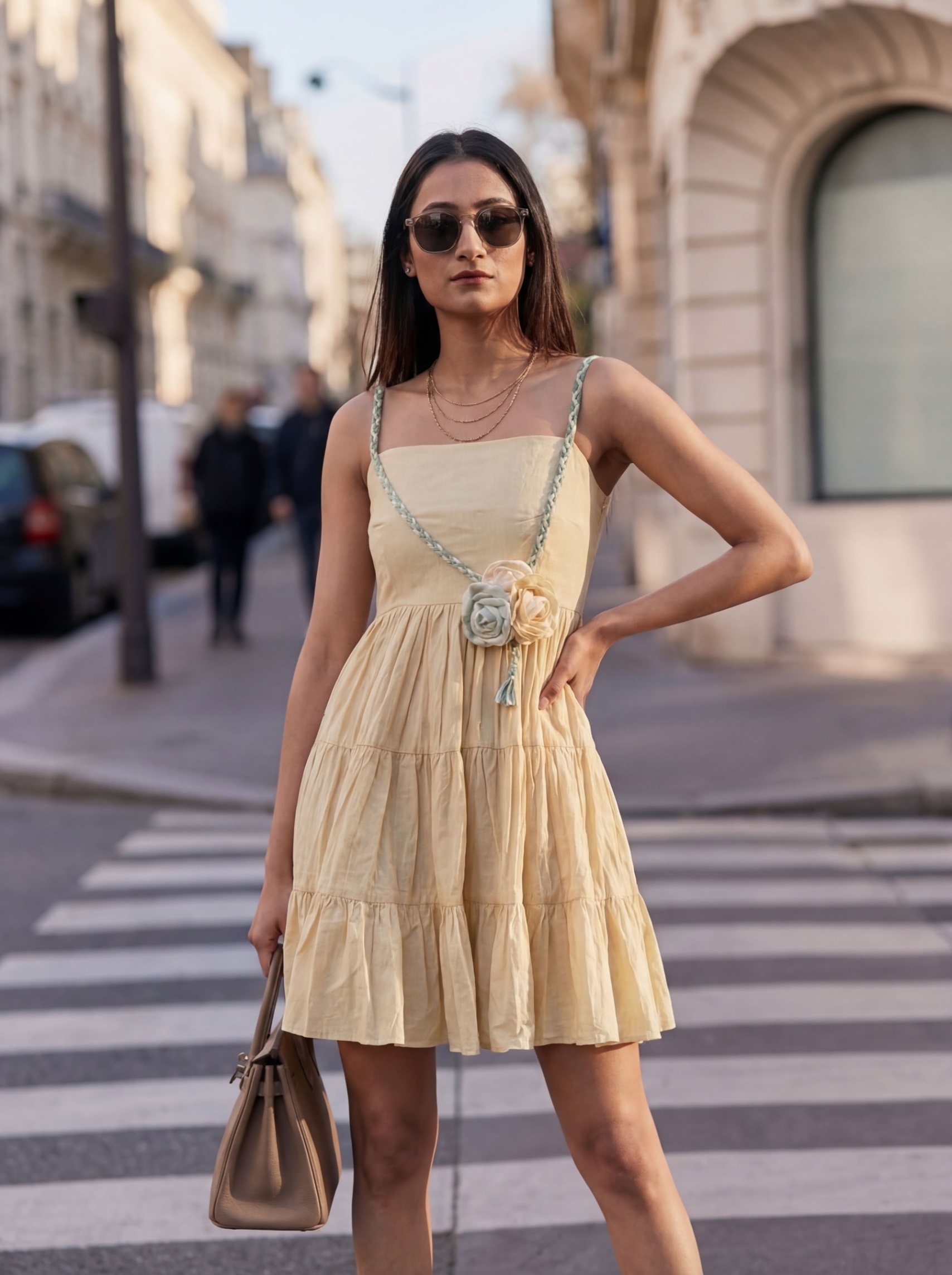Yellow Solid Designer Cotton Western Dress