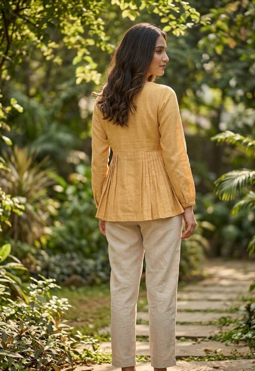 Yellow Solid Linen Cotton Designer Co-Ord Set — alternate view