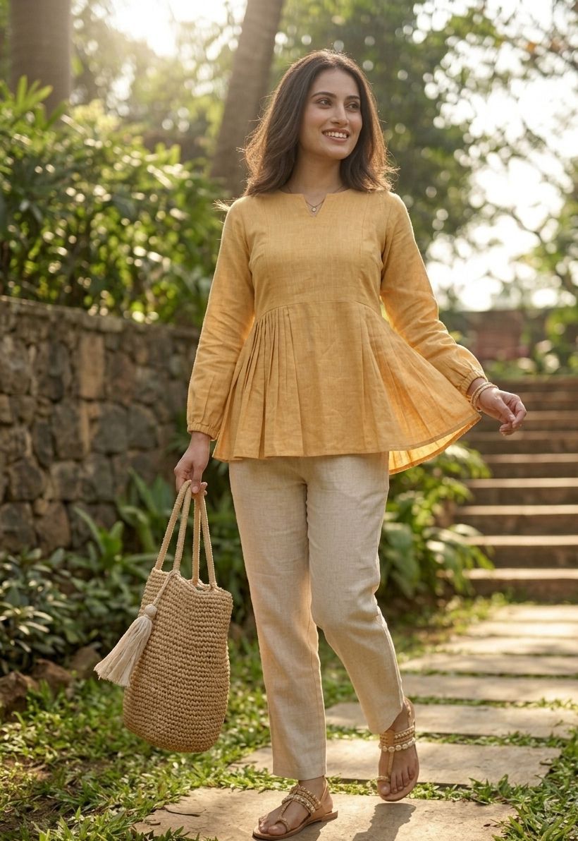 Yellow Solid Linen Cotton Designer Co-Ord Set