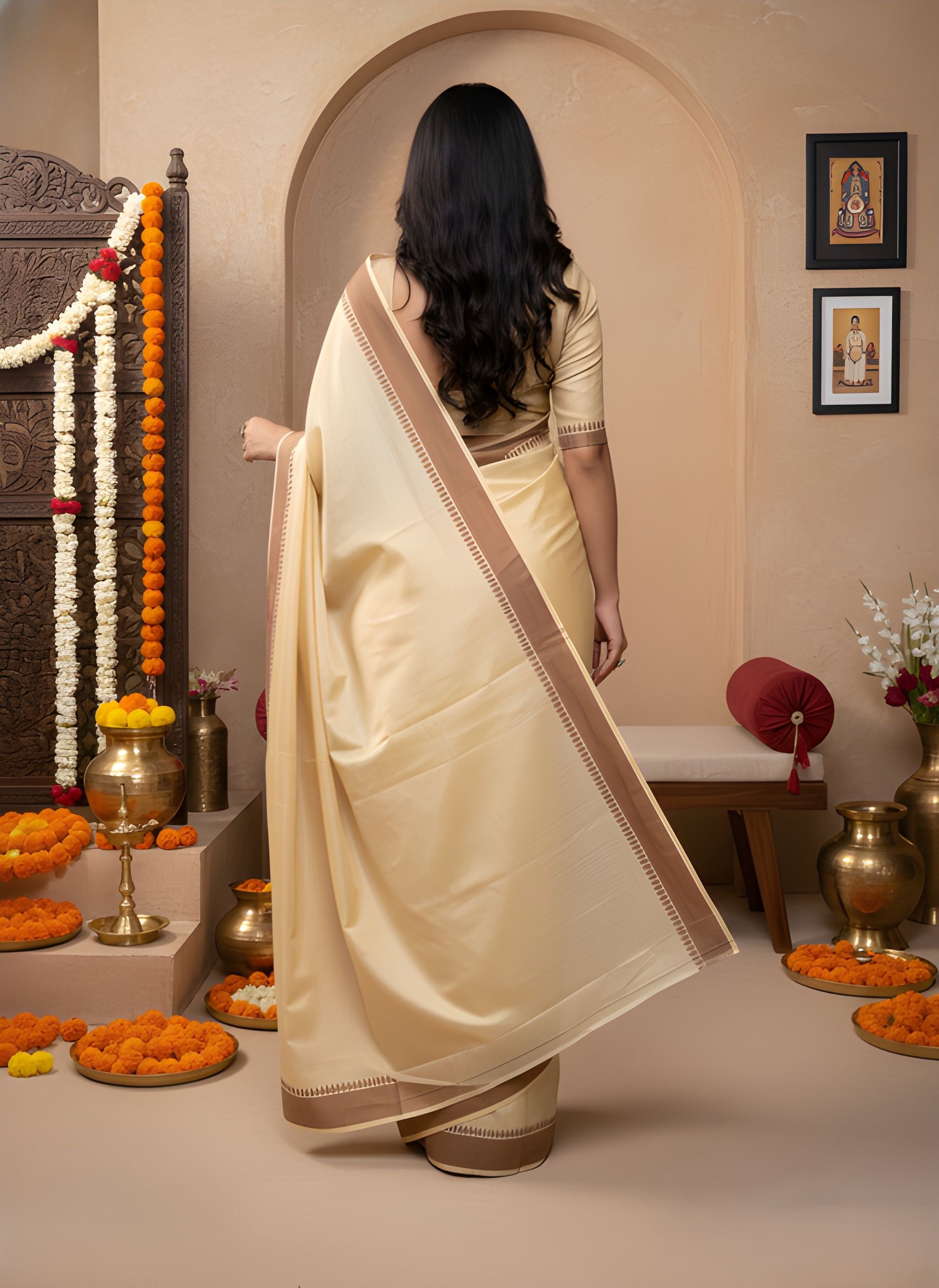 Yellow Solid Woven Manipuri Kalam Saree — alternate view
