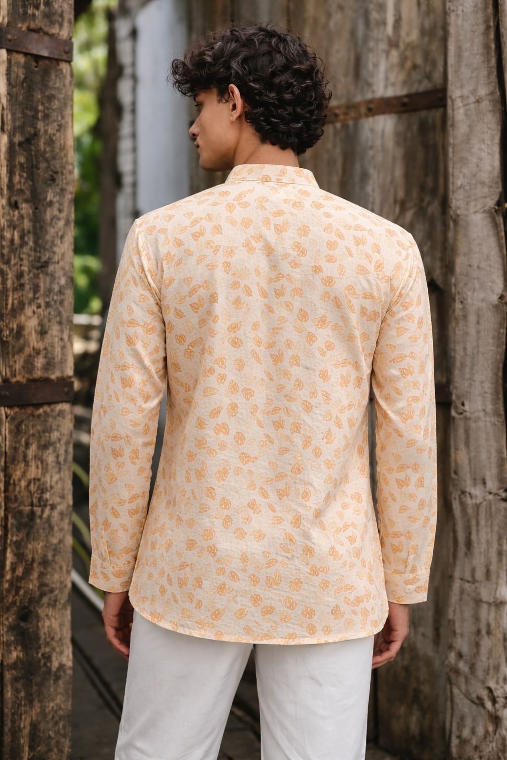 Yellow Stripe Printed Linen Kurta — alternate view