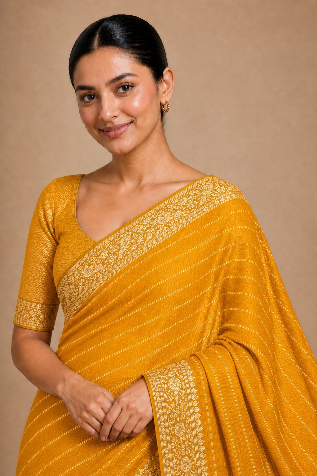 Yellow Stripe Woven Chiffon Saree