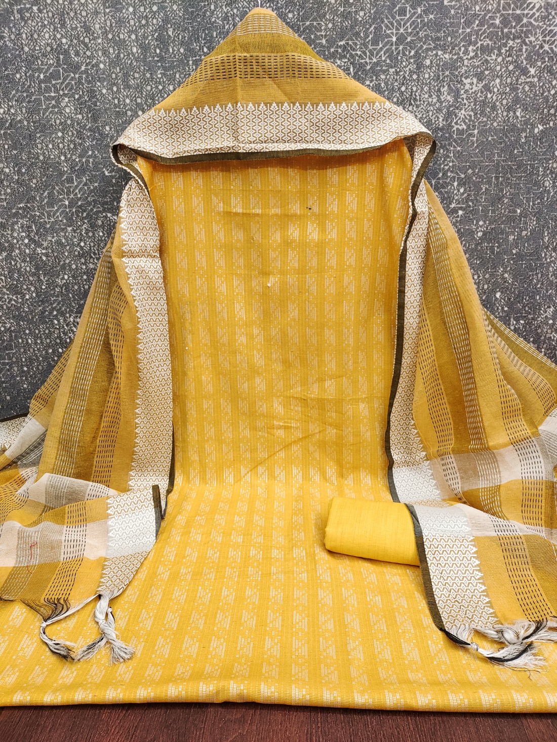 Yellow Striped Weaving Cotton Straight Salwar Suit — alternate view