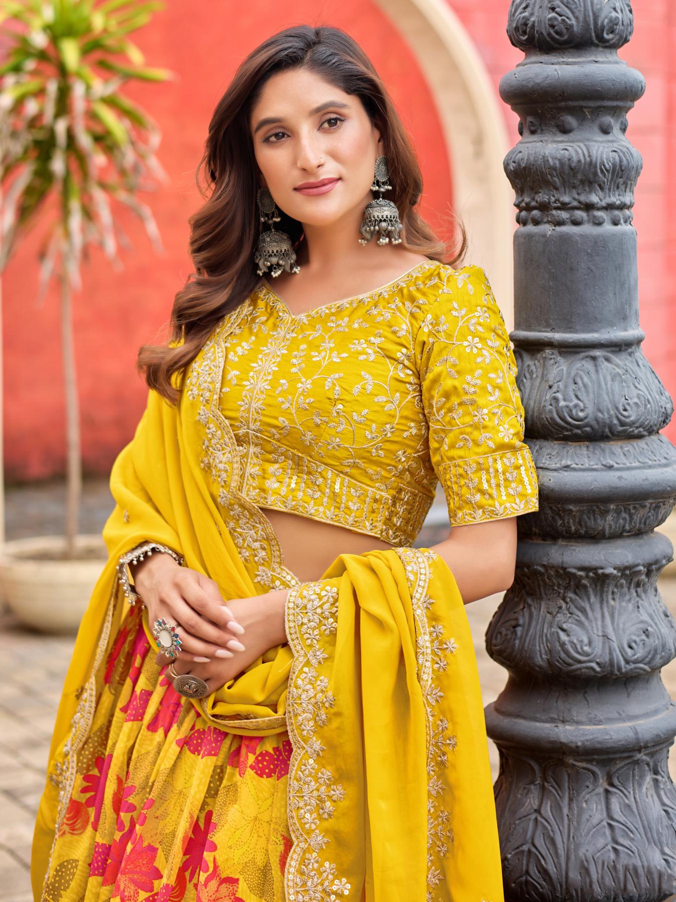 Yellow Taby Silk Semi-Stitched Lehenga Choli — alternate view