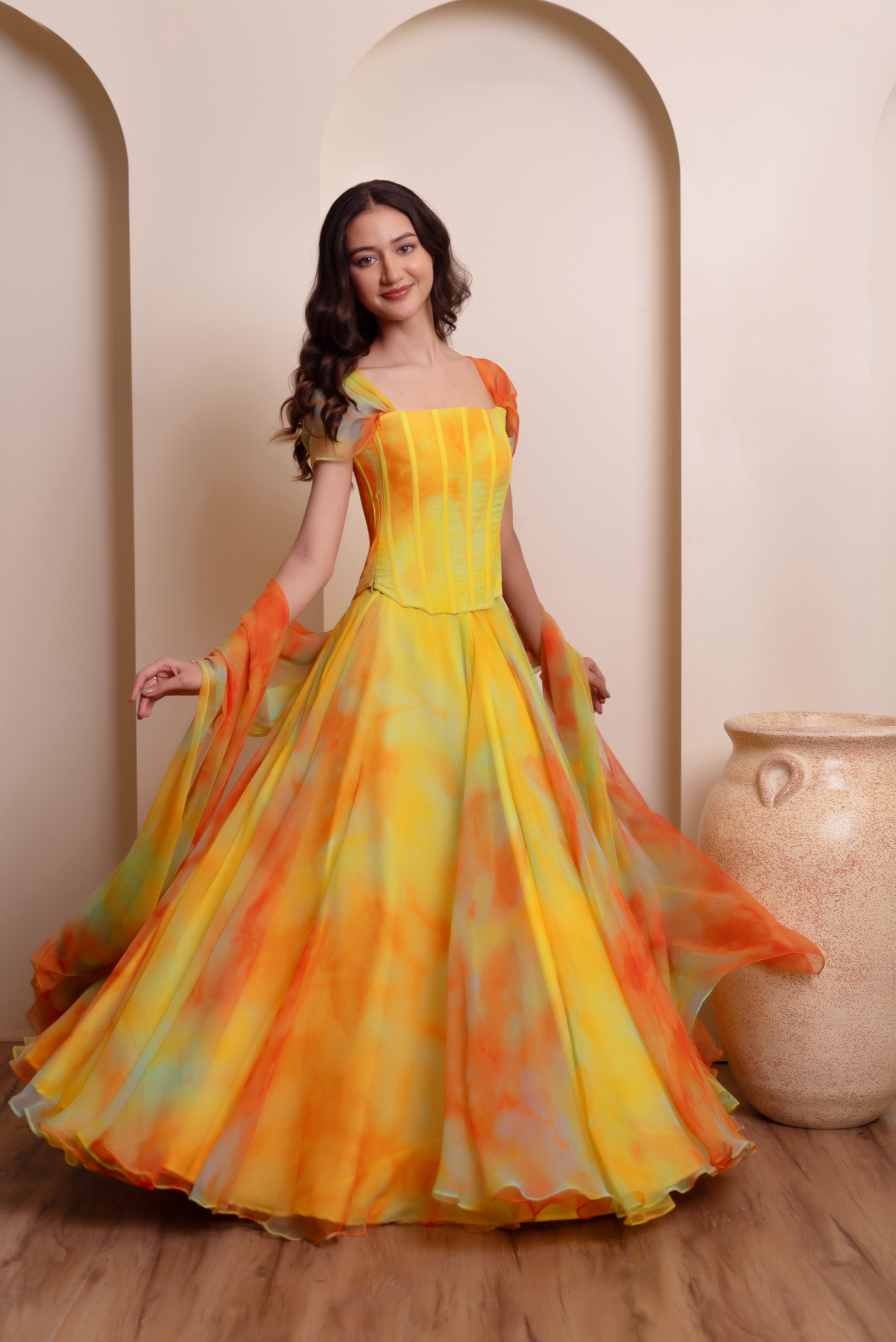 Yellow Tie Dye Chiffon Lehenga Choli