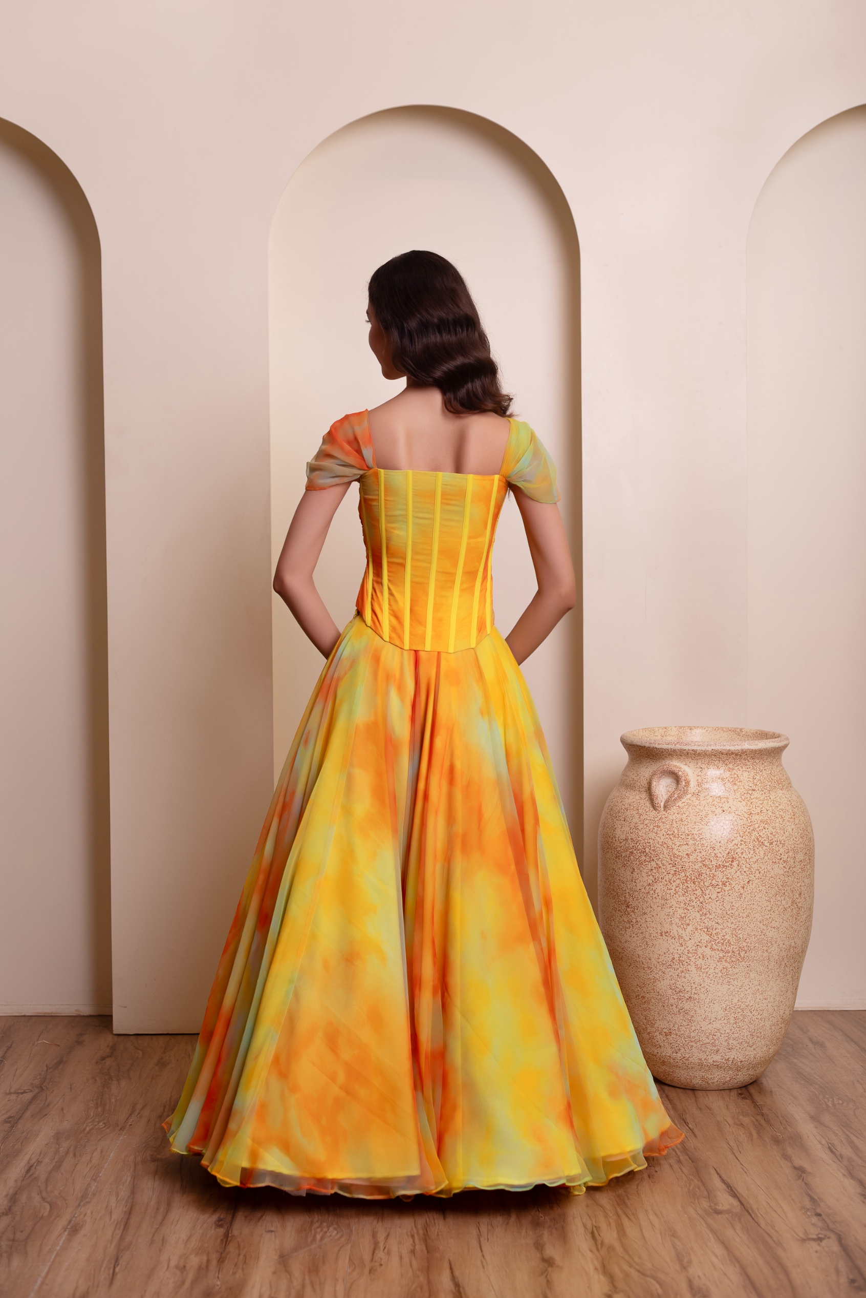 Yellow Tie Dye Chiffon Lehenga Choli — alternate view