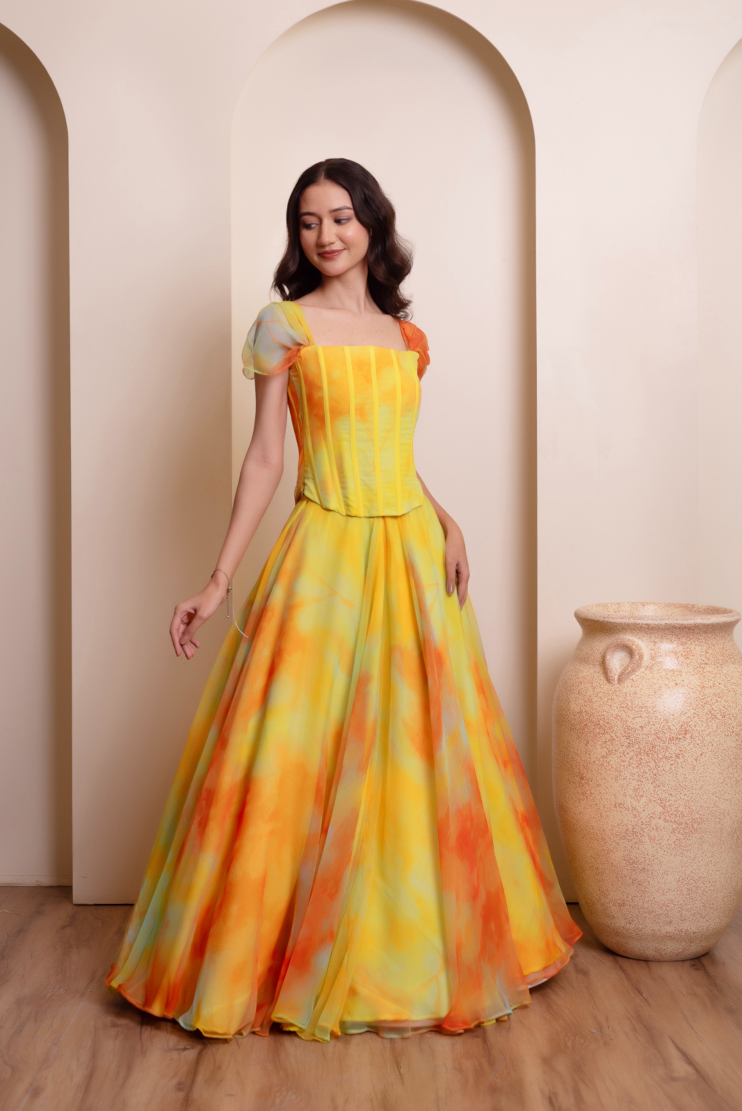 Yellow Tie Dye Chiffon Lehenga Choli