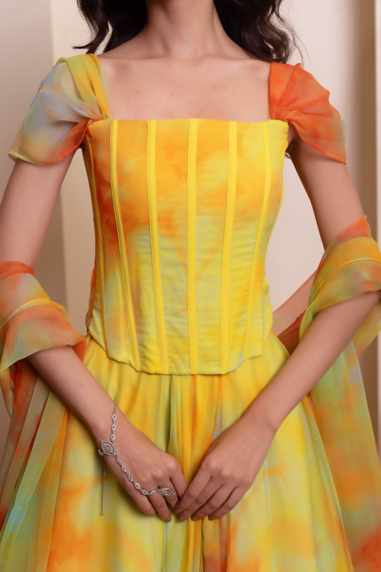 Yellow Tie Dye Chiffon Lehenga Choli