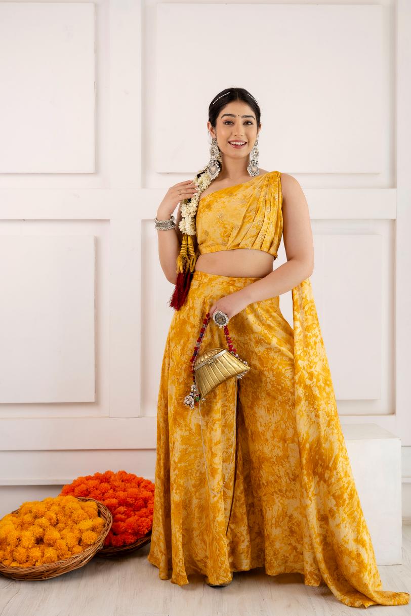 Yellow Tie Viscose Western Dress