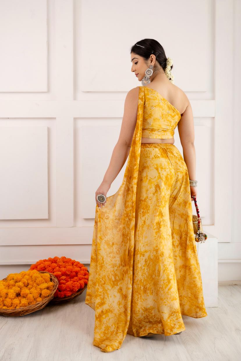 Yellow Tie Viscose Western Dress — alternate view