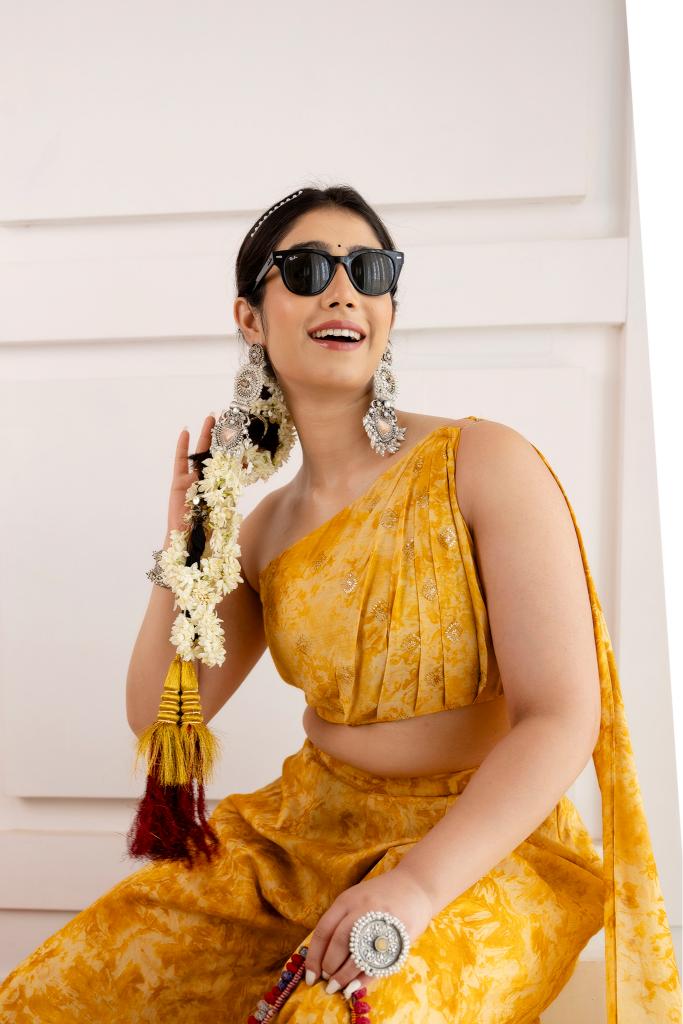 Yellow Tie Viscose Western Dress