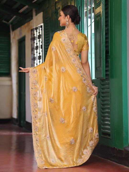 Yellow Tissue Saree with Embroidery Work — alternate view
