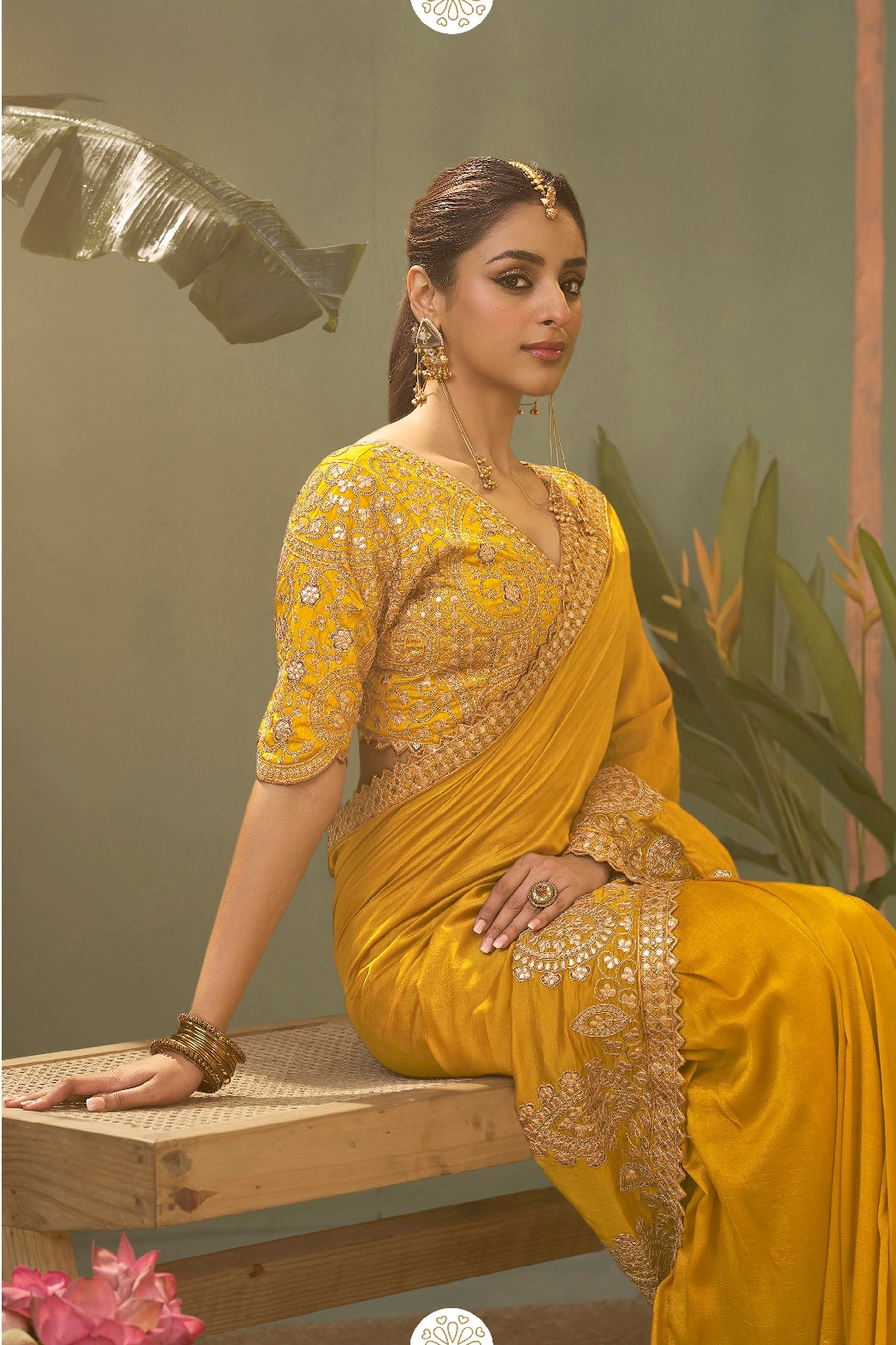 Yellow Traditional Gota Patti Bamber Silk Saree