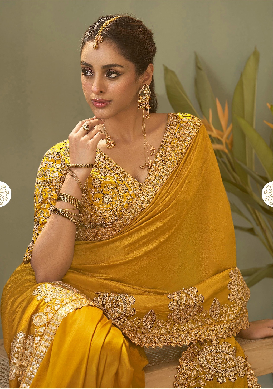 Yellow Traditional Gota Patti Bamber Silk Saree