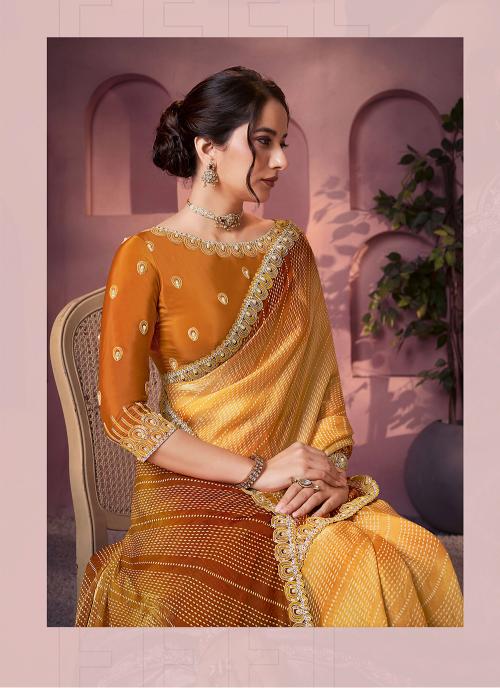Yellow Two Tone Satin Silk Saree — alternate view