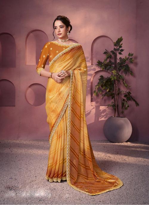 Yellow Two Tone Satin Silk Saree
