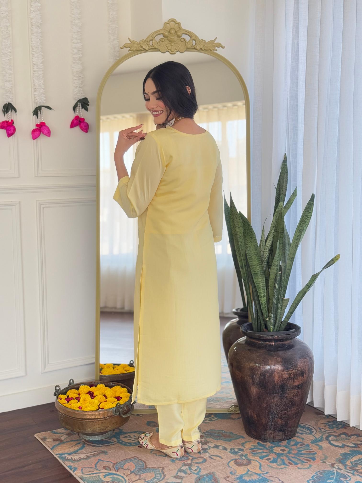 Yellow Viscose Chanderi Straight Pant Suit — alternate view