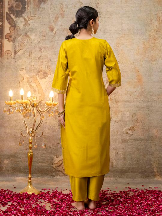 Yellow Viscose Rayon Readymade Suit — alternate view