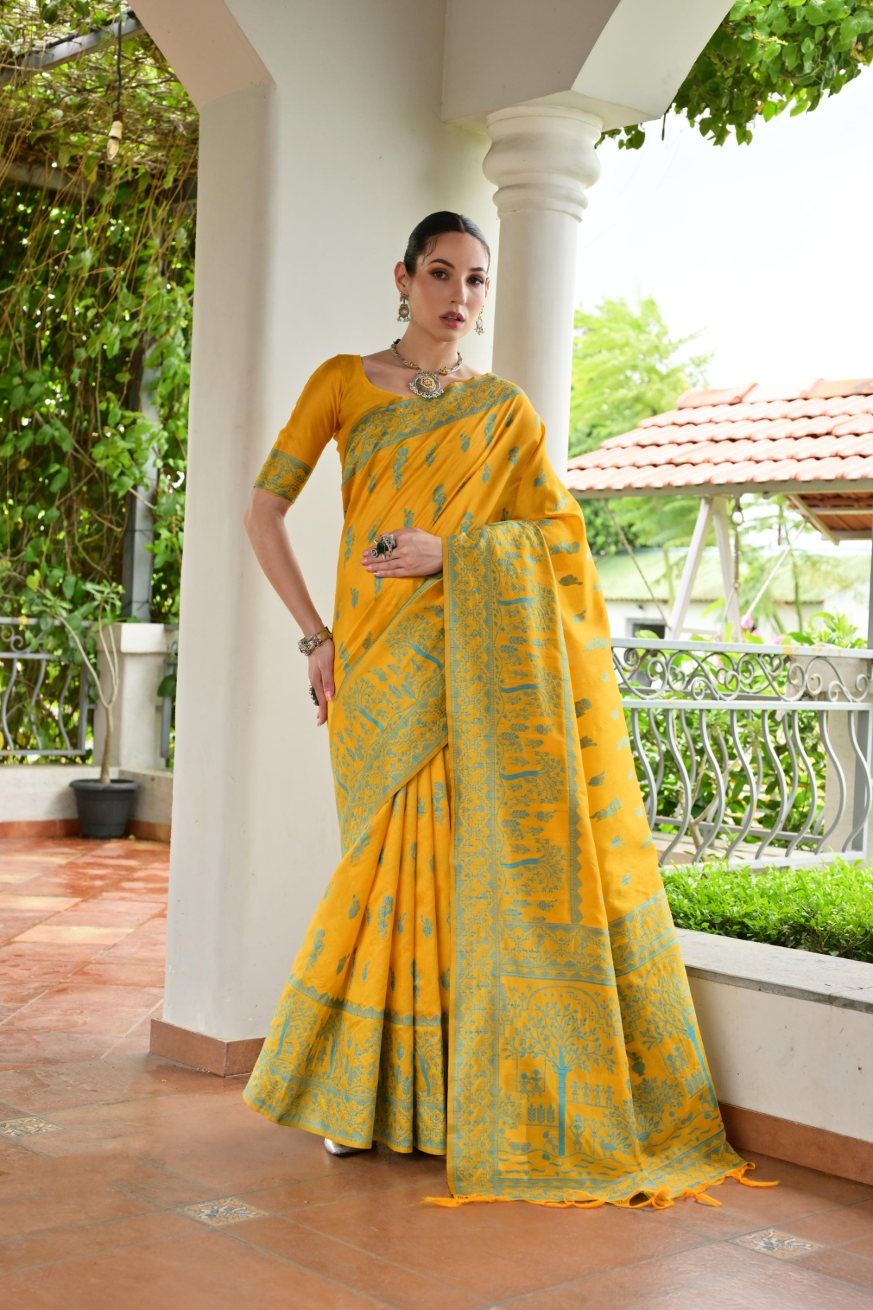 Yellow Warli Woven Banglori Silk Saree