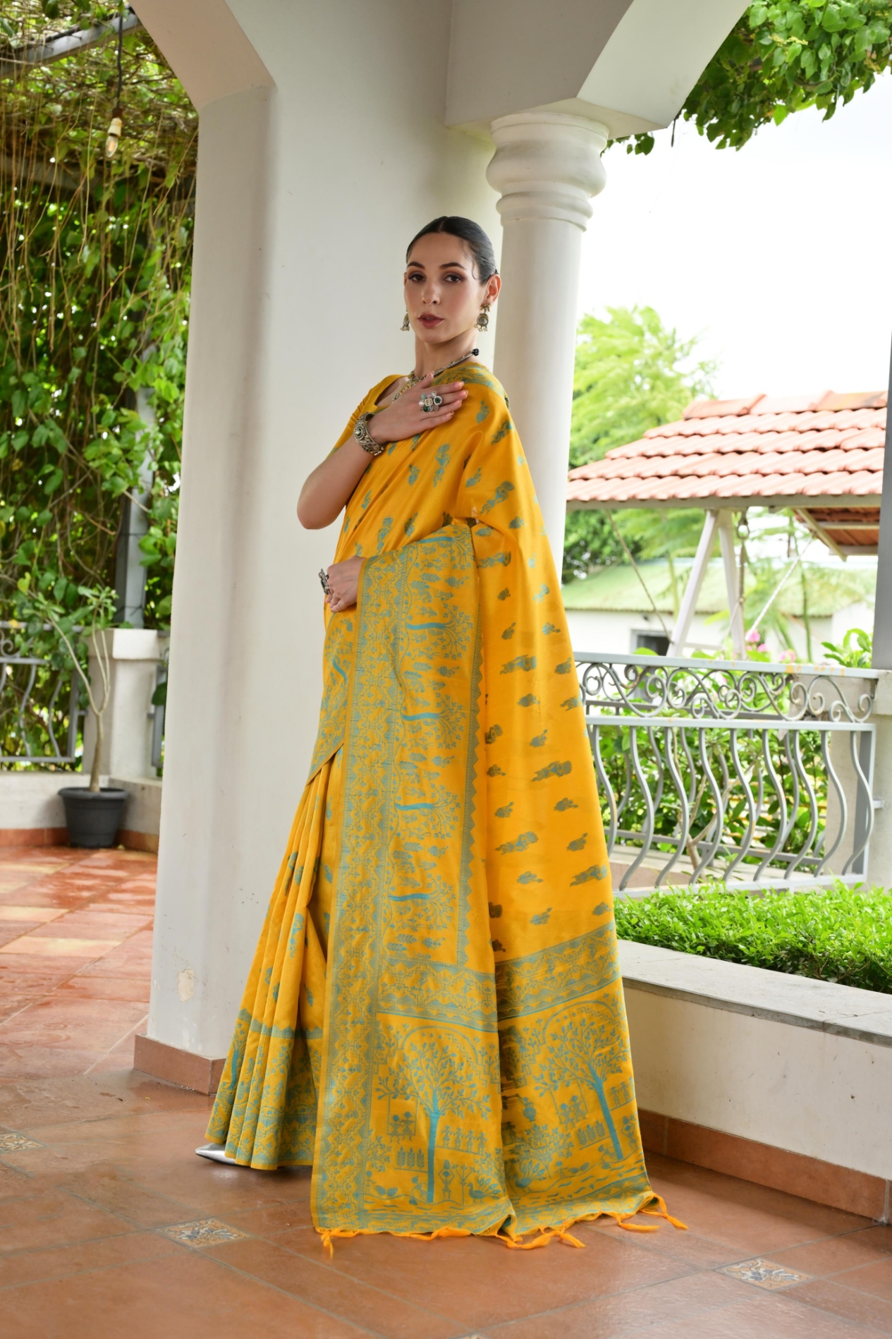 Yellow Warli Woven Banglori Silk Saree