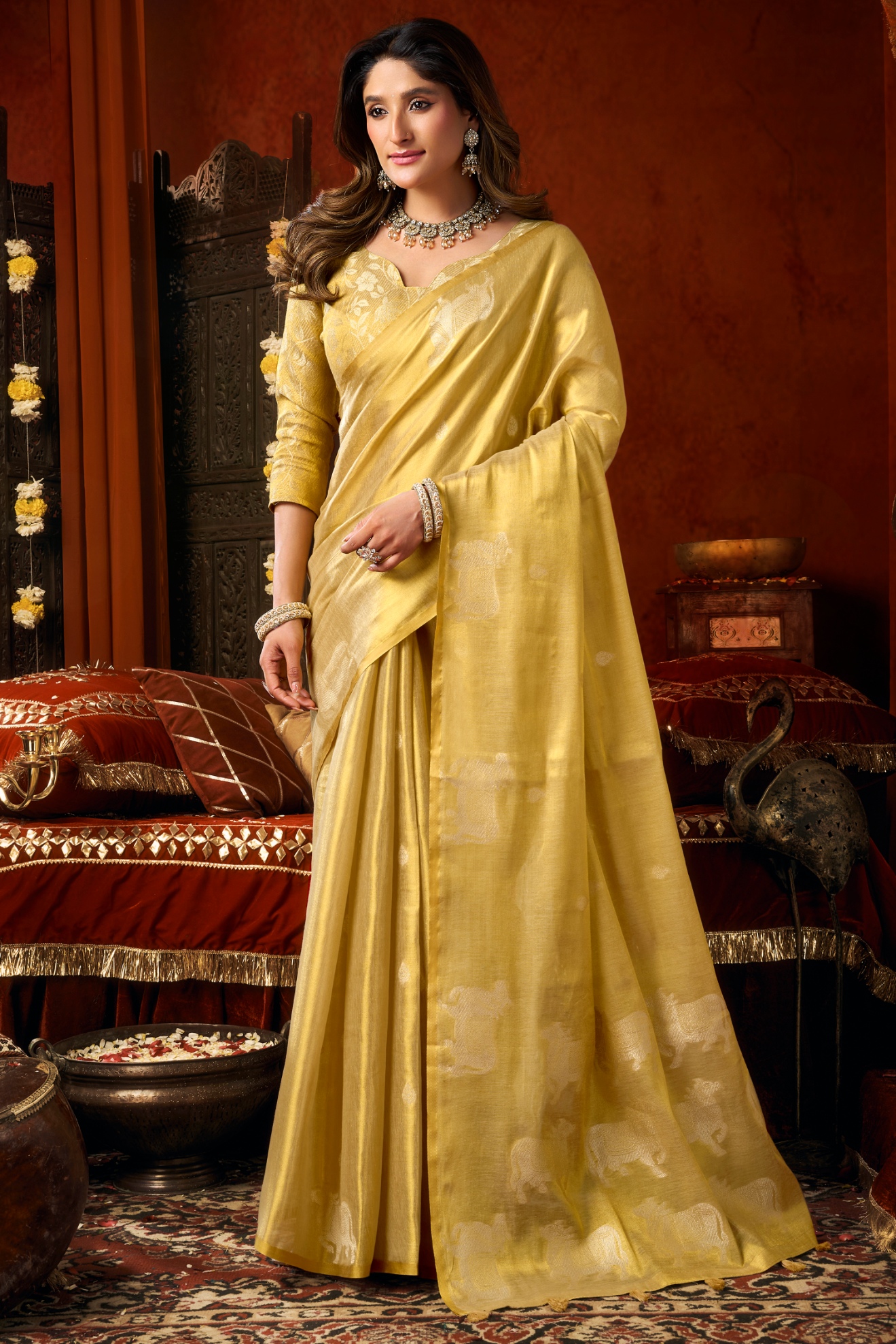 Yellow Woven Butta Tassel Saree