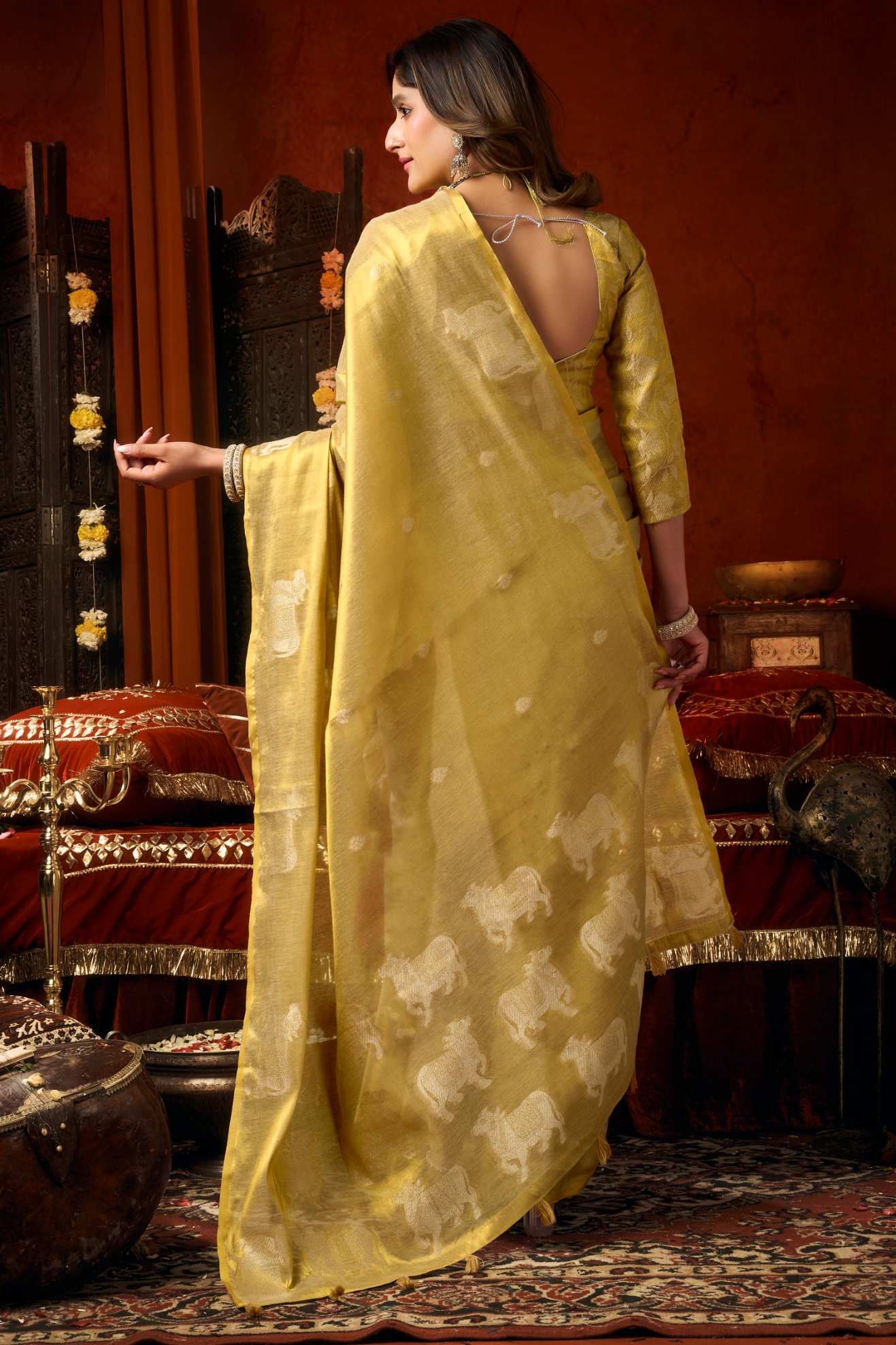Yellow Woven Butta Tassel Saree