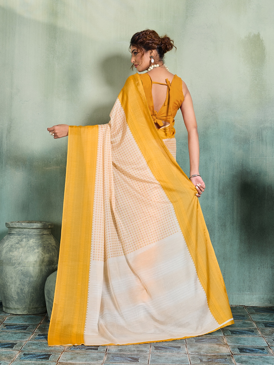 Yellow Woven Butti Soft Silk Saree — alternate view