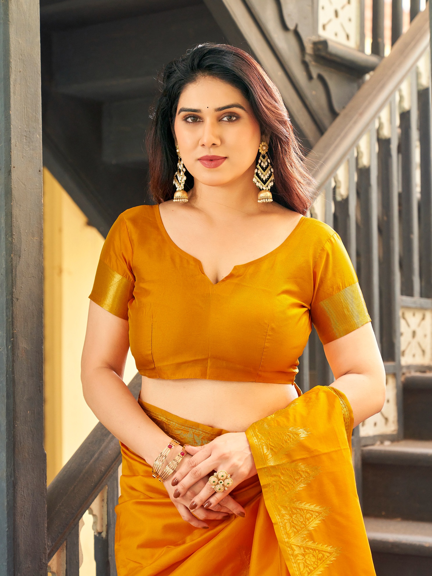 Yellow Woven Gold Zari Banarasi Raw Silk Saree