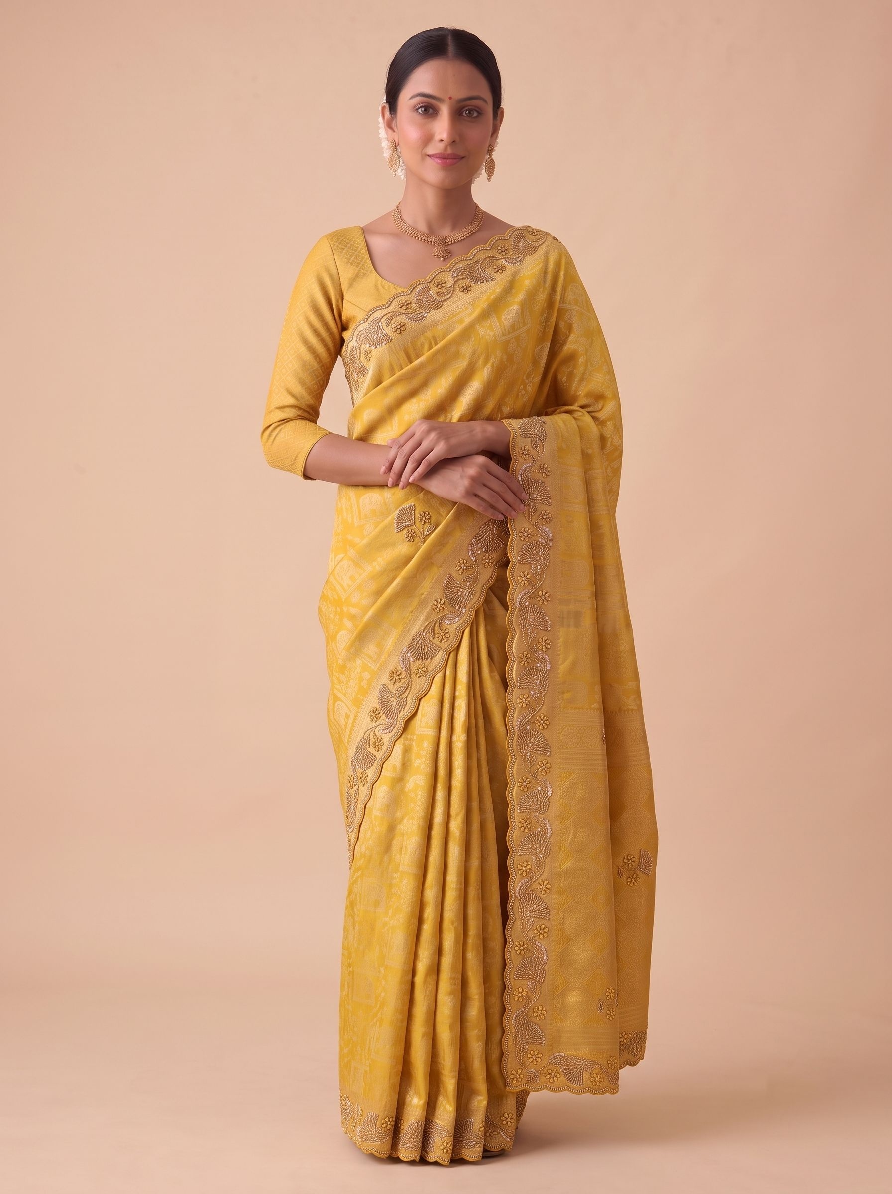 Yellow Woven Handwork Banarasi Silk Saree