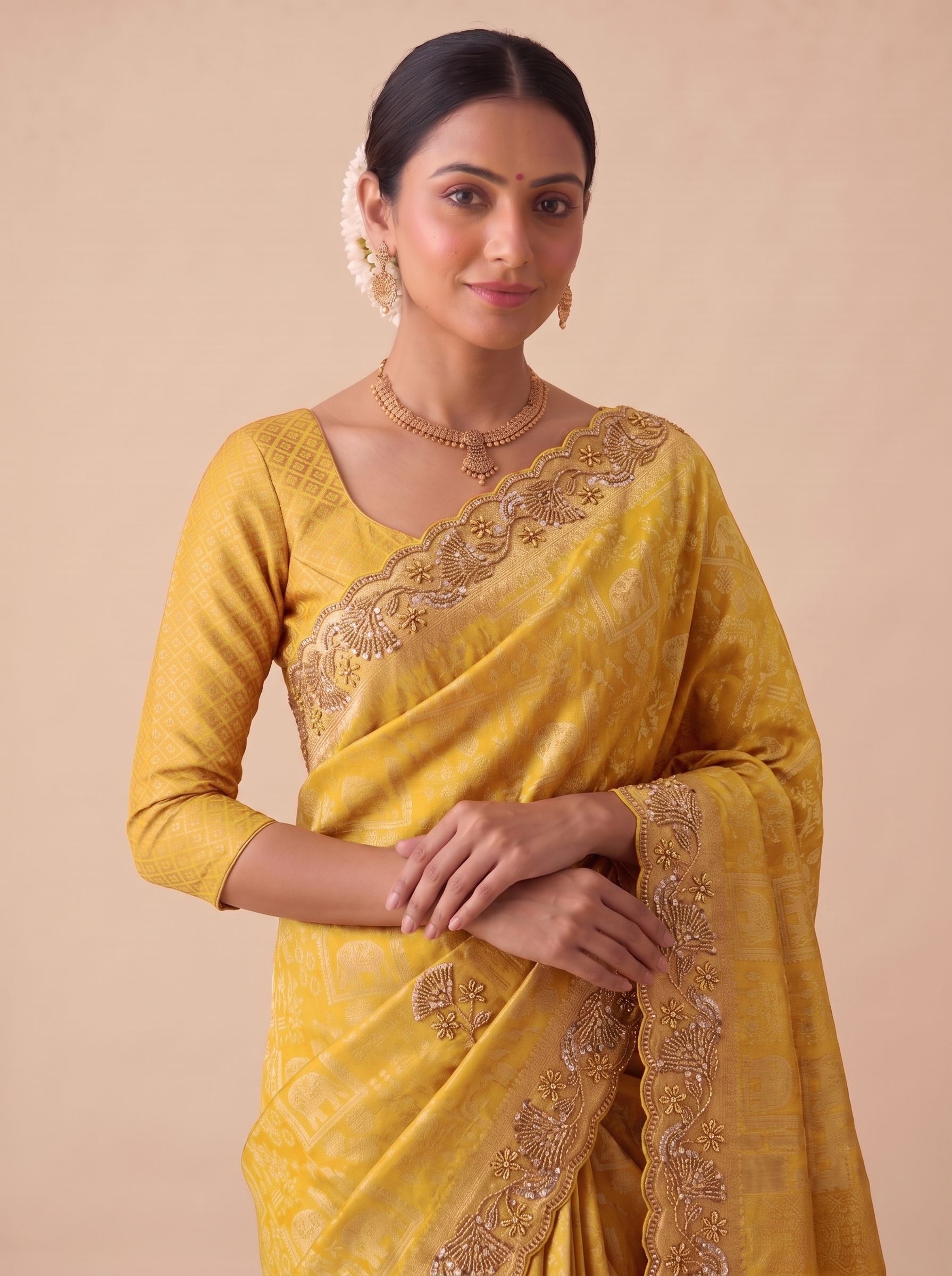 Yellow Woven Handwork Banarasi Silk Saree