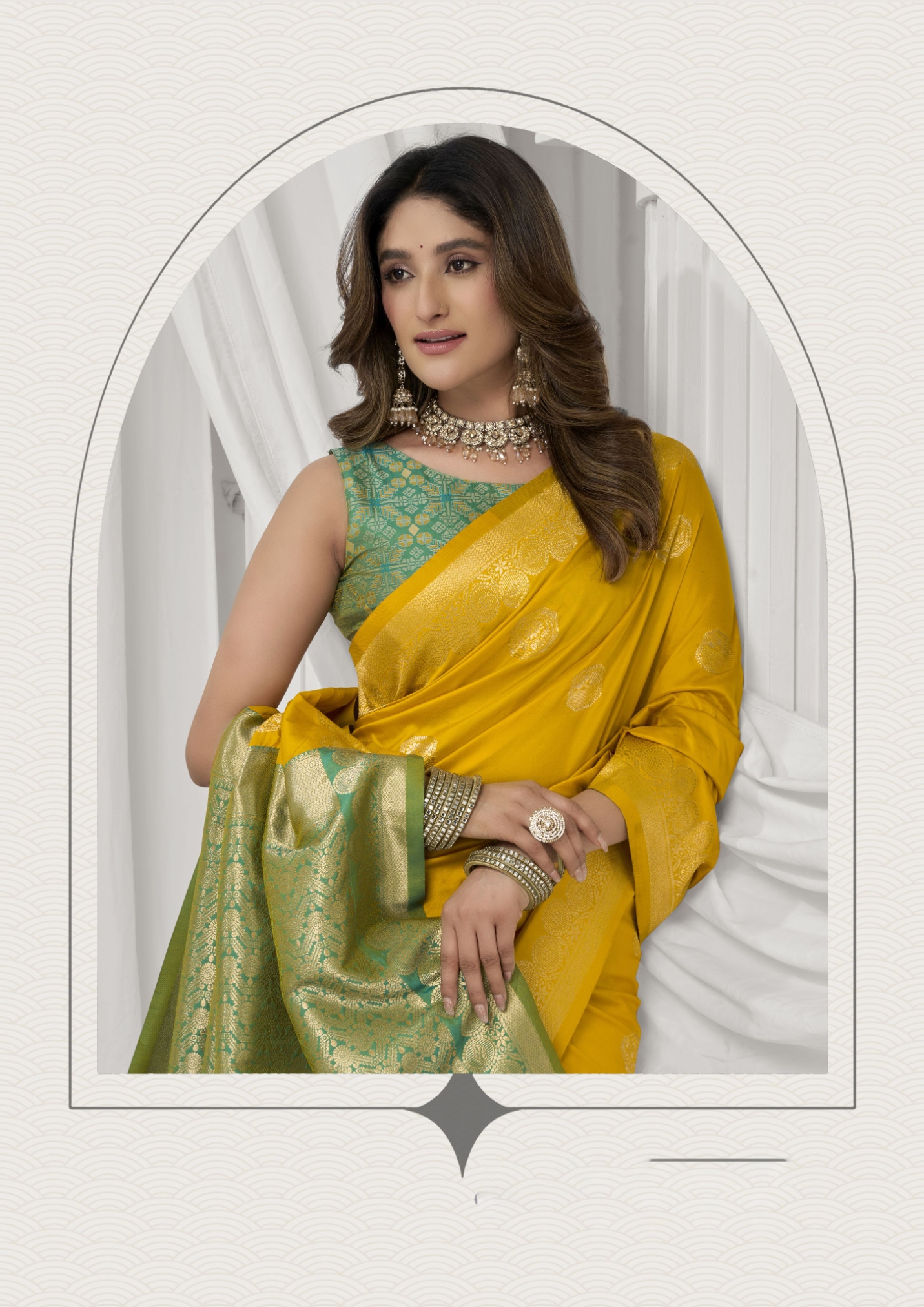 Yellow Woven Jacquard Soft Silk Saree — alternate view