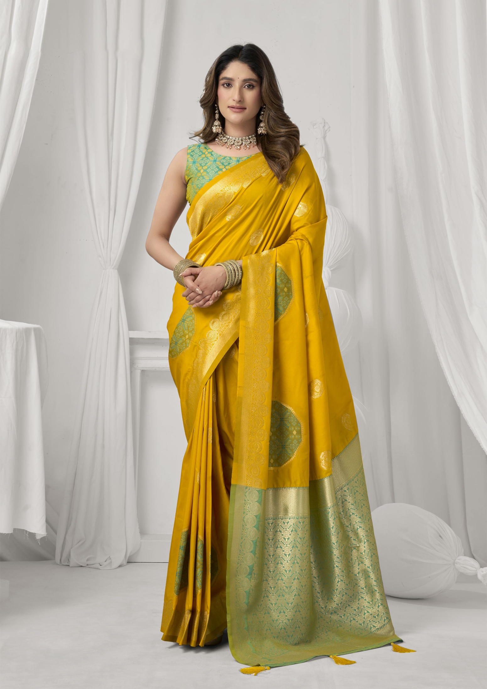 Yellow Woven Jacquard Soft Silk Saree