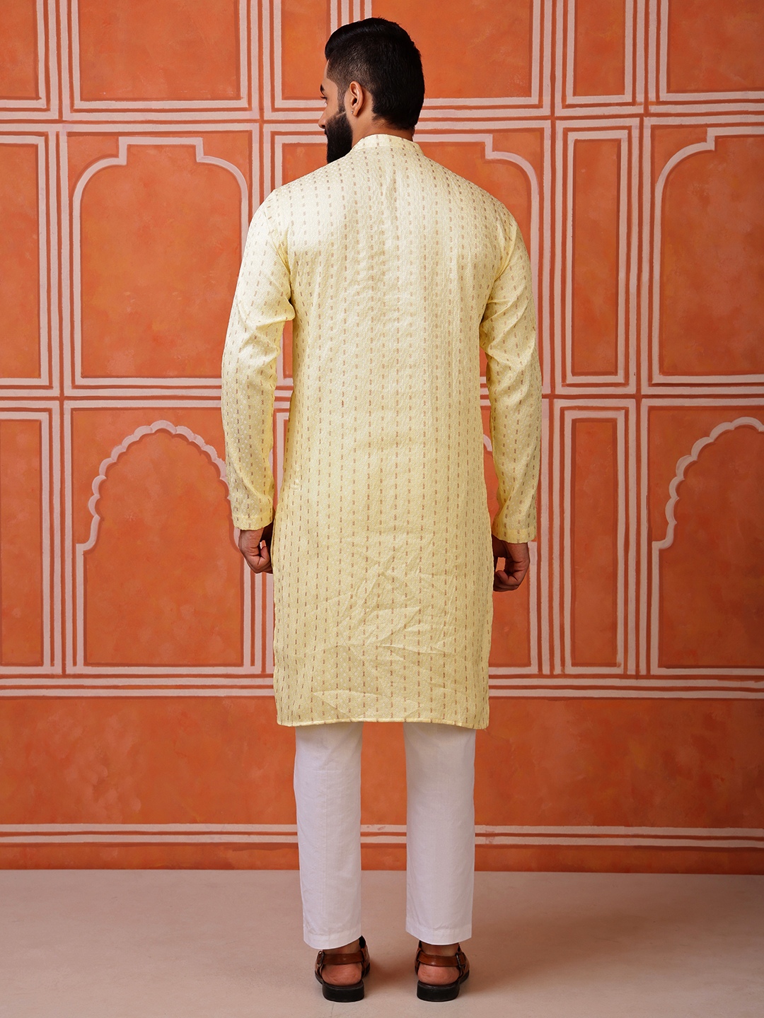 Yellow Woven Silk Blend Butti Kurta Pyjama — alternate view