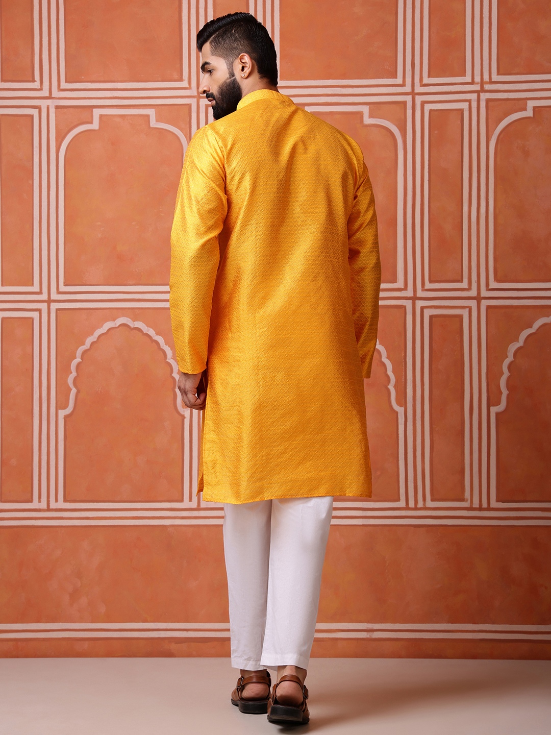 Yellow Woven Silk Blend Kurta Pyjama — alternate view