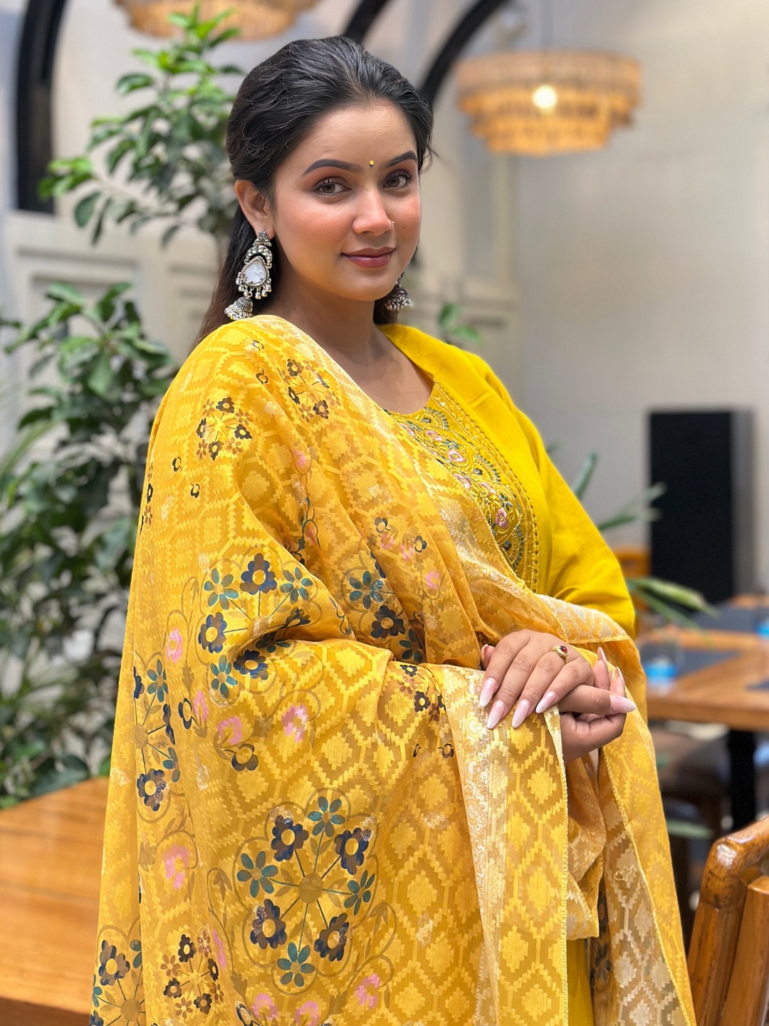 Yellow Woven Silk Salwar Suit
