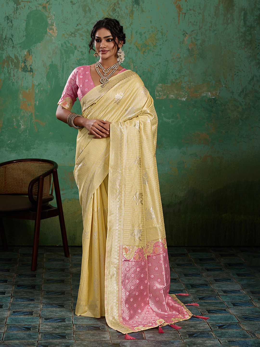 Yellow Woven Zari Linen Saree