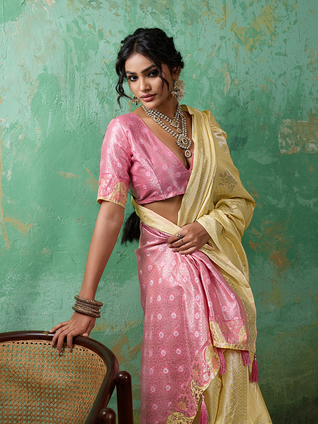 Yellow Woven Zari Linen Saree