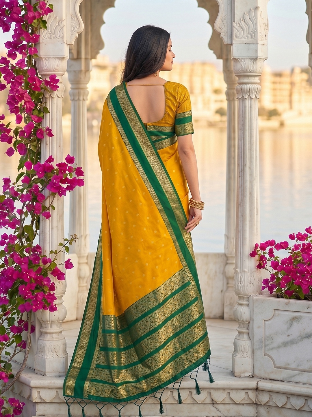 Yellow Woven Zari Silk Blend Saree — alternate view
