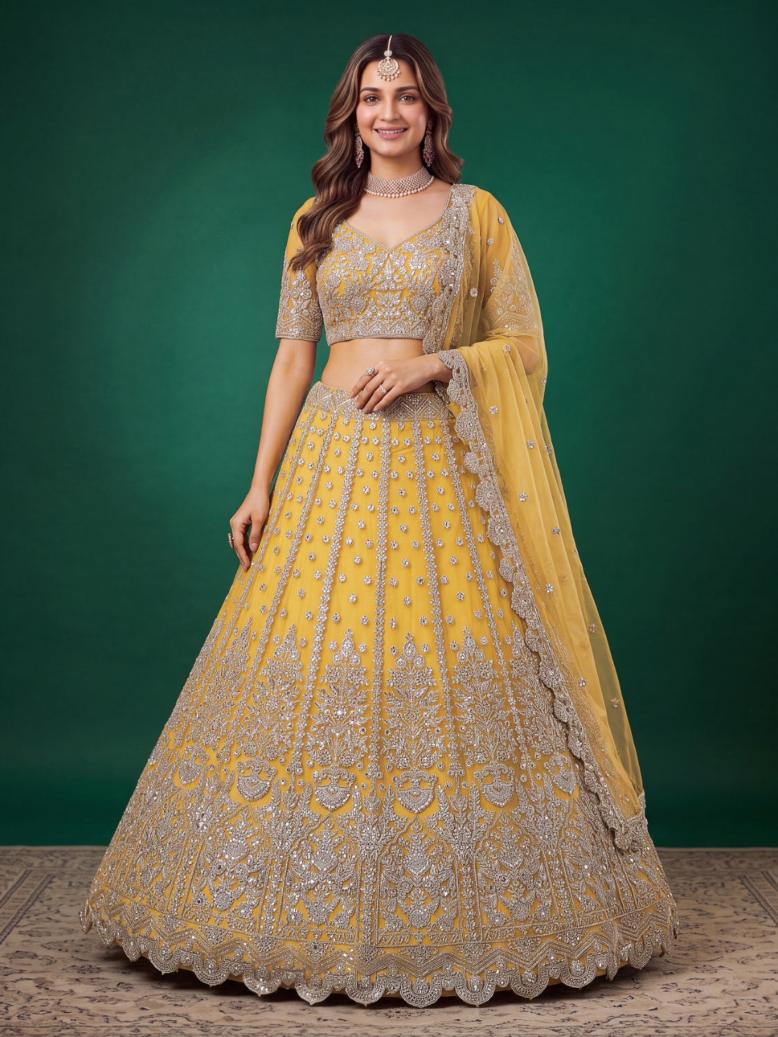 Yellow Zari Dori Soft Net Panelled Bridal Lehenga Choli