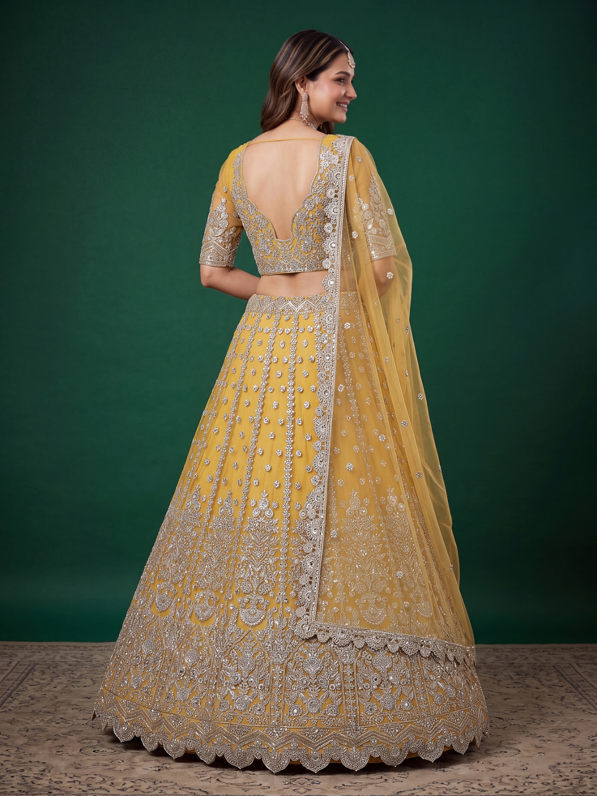 Yellow Zari Dori Soft Net Panelled Bridal Lehenga Choli — alternate view